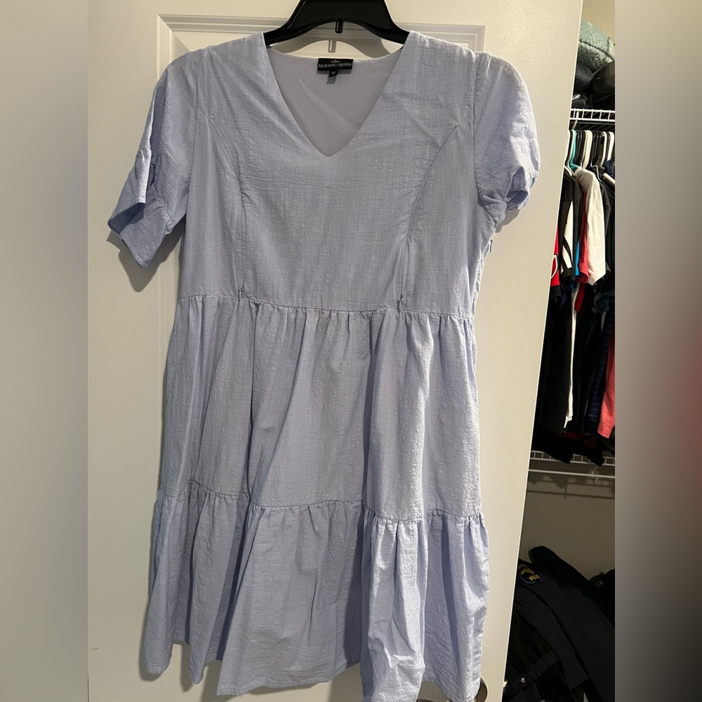 NURSING DRESS WITH POCKETS - BELL SLEEVE- PERIWINKLE (LAVENDER/BLUE)